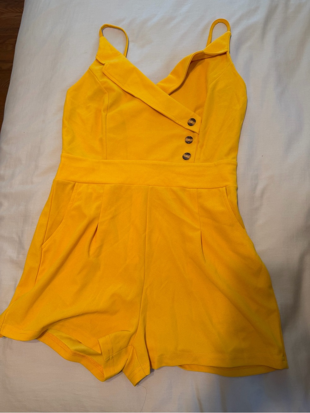 Yellow Sleeveless Button-Accent Romper